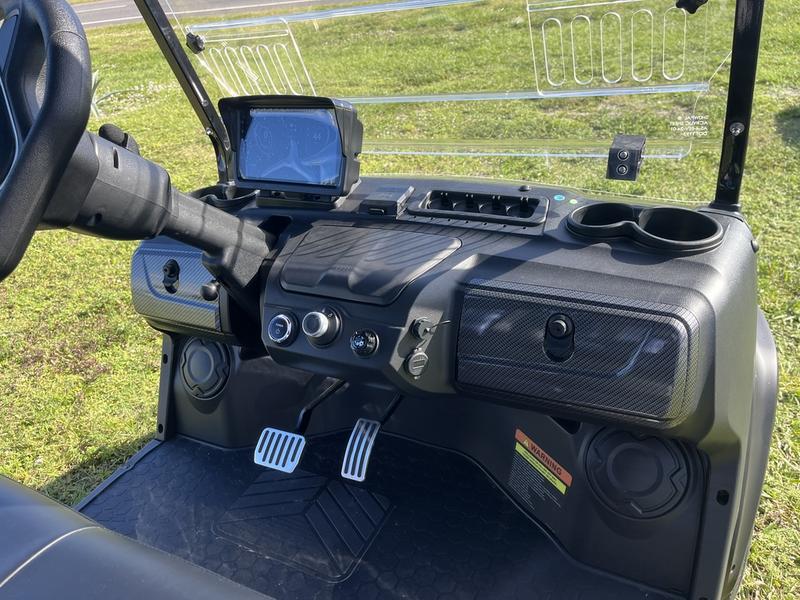 Dashboard of 2025 Evolution D5-Ranger 2+2 Plus Blue golf cart available in Michigan with export delivery