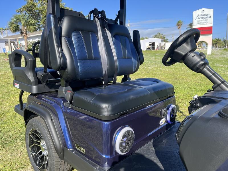Four-passenger seating of 2025 Evolution D5-Ranger 2+2 Plus Blue golf cart available in Michigan with export delivery