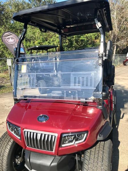 Four-passenger seating of 2025 Evolution D5-Ranger 2+2 Plus Red golf cart available in North Carolina