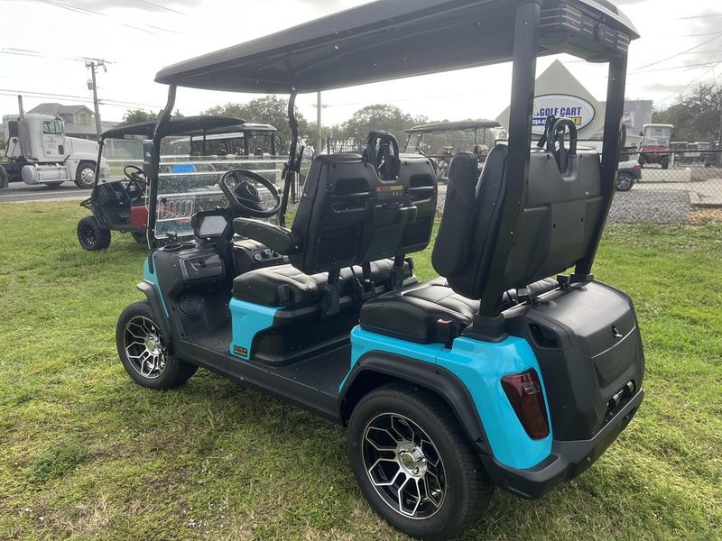Four-passenger seating of 2025 Evolution D5-Ranger 4 Sky Blue golf cart available in California with export and nationwide delivery