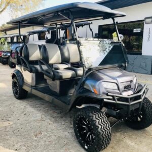 Side view of 2025 Club Car Onward Lifted 6 Passenger HP Lithium golf cart in Raleigh North Carolina