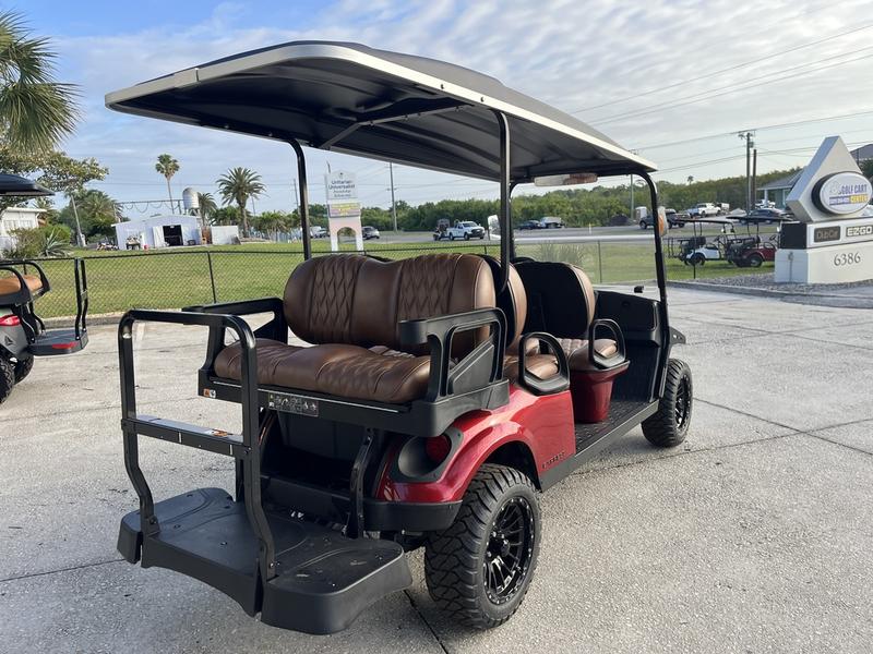 Rear cargo area of 2025 E-Z-GO Express 6 ELiTE Lithium Inferno Red in Los Angeles California