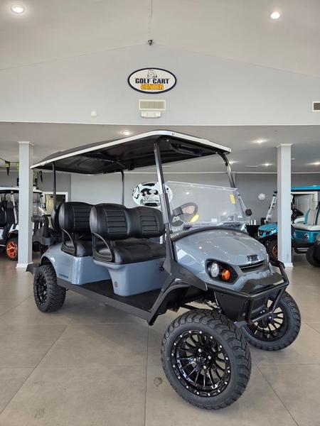 Side view of 2025 E-Z-GO Express 6 Gas Lifted Slate in Charleston South Carolina