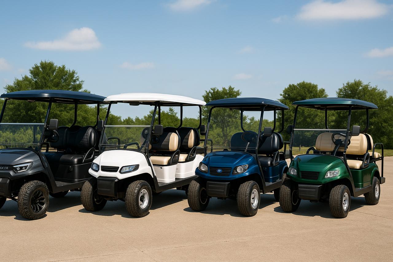 Lineup of the best 4 seater golf carts in 2025 including electric and gas 4 seat golf carts in landscape view